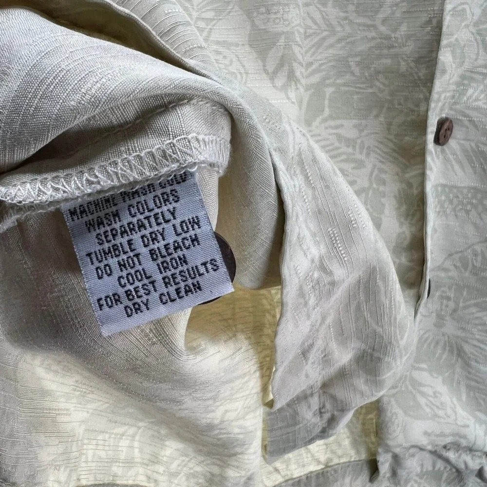 Tommy Bahama Hawaiian Shirt Mens Size Large Floral Jacquard Textured Silk Beige - Picture 8 of 10